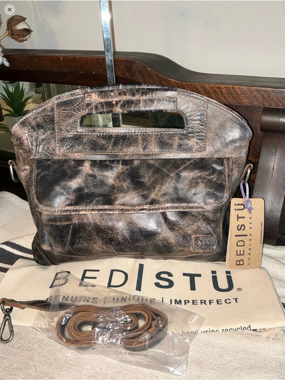 NWT Bed Stu Leather Greenway Handbag Crossbody Bag Black Lux MSRP $265